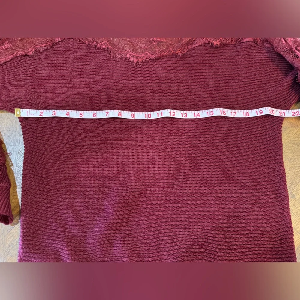 SHEIN Burgundy Knit  Sweater With Lace Detail - Picture 10 of 11